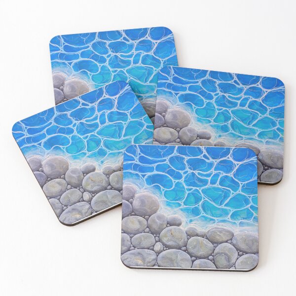 Item preview, Pebbles seaside - small rocks-  hand painted acrylics sea waves sand summer blue sky ocean calm beautiful sunny weather -Blue flowers above fire - hand painted acrylics - Megalakaki Art©️ designed and sold by Megalakaki-Art.
