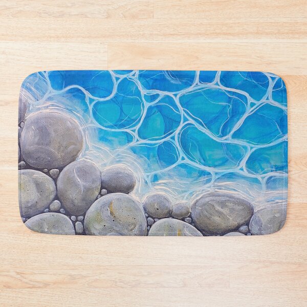 Item preview, Pebbles seaside - small rocks-  hand painted acrylics sea waves sand summer blue sky ocean calm beautiful sunny weather -Blue flowers above fire - hand painted acrylics - Megalakaki Art©️ designed and sold by Megalakaki-Art.