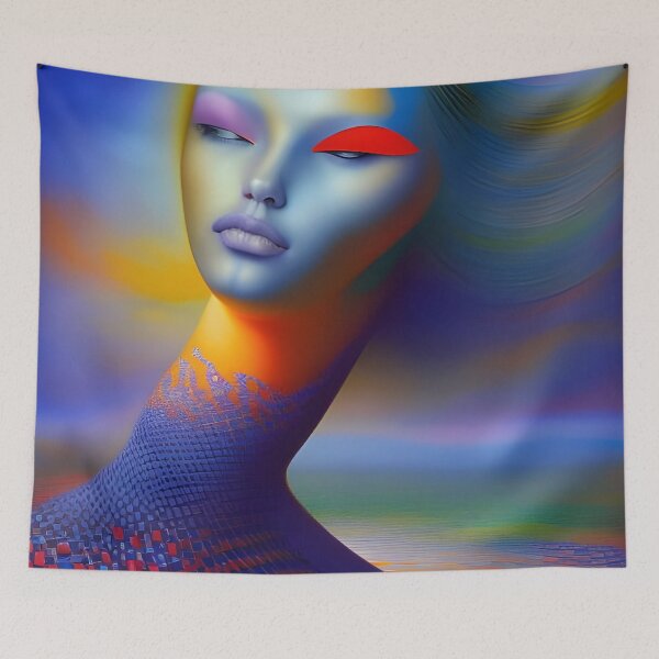 Item preview, Abstracted Visions: Vibrant Woman Portrait with Surreal Elements designed and sold by artmanikin.