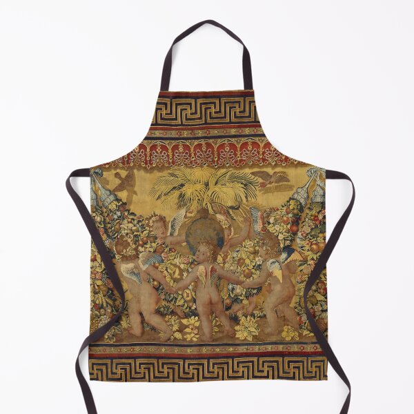 Item preview, Six Putti Dancing Around a Globe and a Palm ,Gold Yellow Brown Floral Renaissance Tapestry designed and sold by BulganLumini.