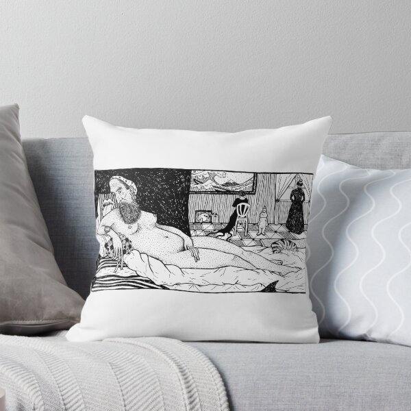 Item preview, titian of urbino renaissance parody reclining nude fineliner monochrome drawing illustration designed and sold by Wodlingtown.