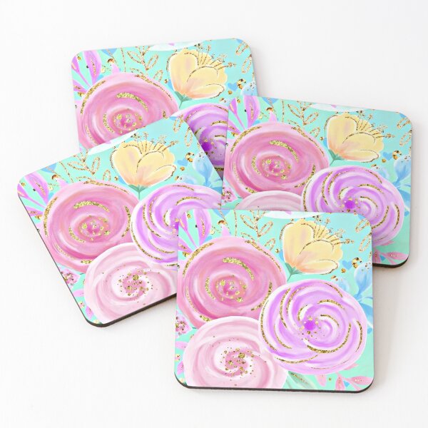 Artikelvorschau, Pastellfarbenes Blumenmuster mit Goldglitter entworfen und verkauft von TheBigBlue.