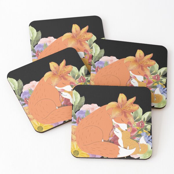 Item preview, Fox and Floral Watercolor, Cute Red Fox and Cub Surrounded By Watercolor Florals, Foxcub designed and sold by Flowerartlovers.