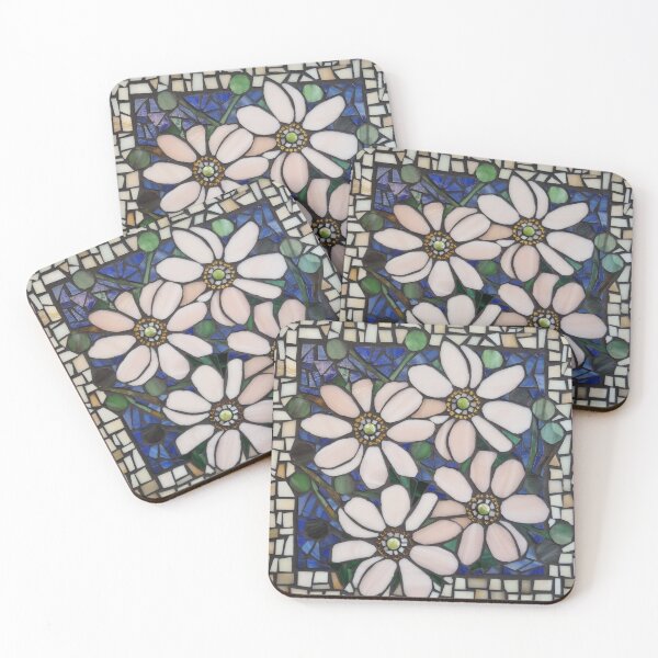Item preview, Pink Japanese anemones made of stained glass in a mosaic designed and sold by suespaintroom.