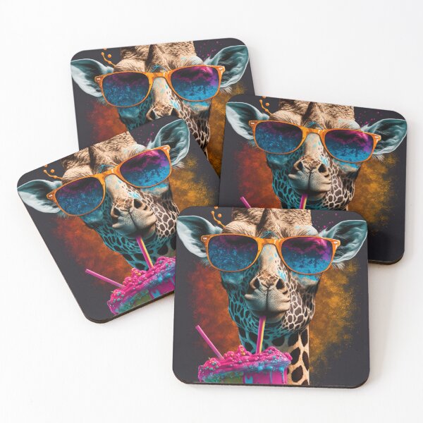 Item preview, Giraffe in sunglasses with Smoothie. Giraffe portrait. designed and sold by ColorfulAnimals.