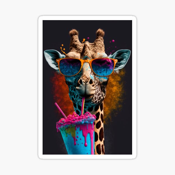 Item preview, Giraffe in sunglasses with Smoothie. Giraffe portrait. designed and sold by ColorfulAnimals.
