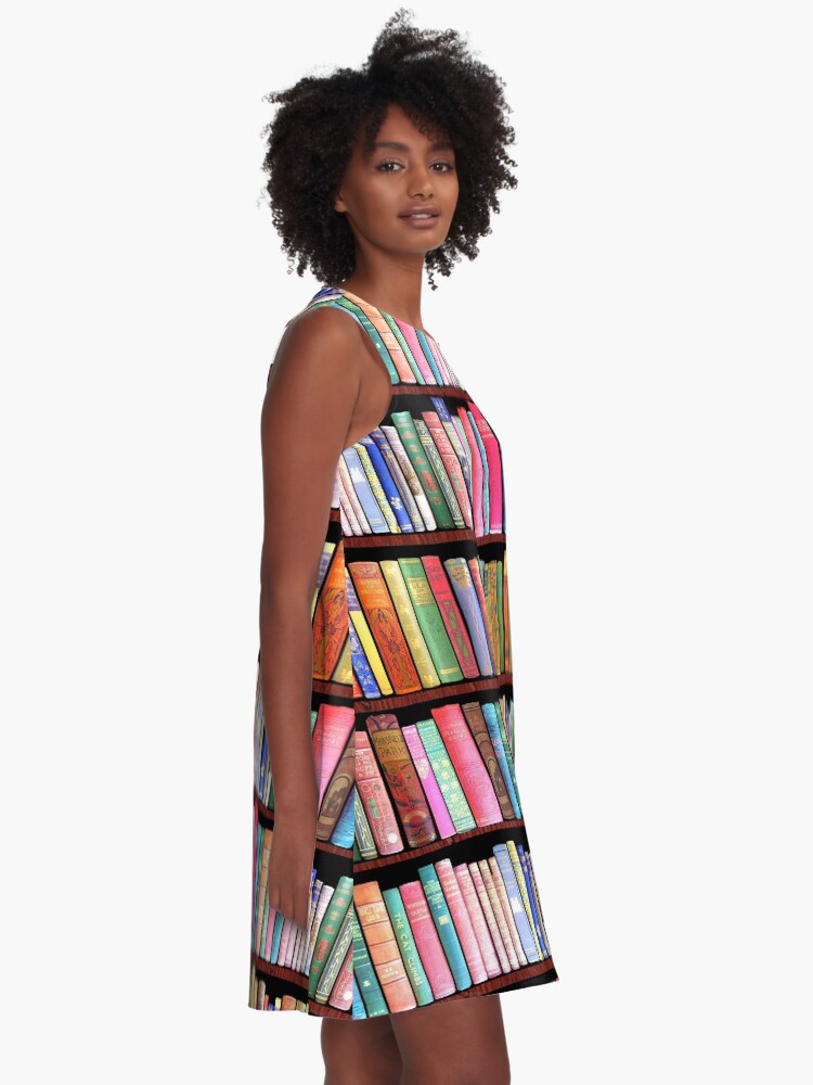 Alternate view of Bookworm Antique book library, vintage book shelf A-Line Dress