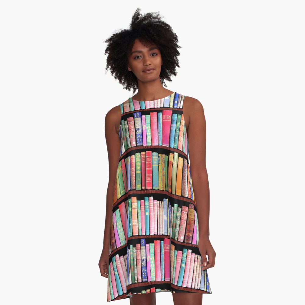 Bookworm Antique book library, vintage book shelf A-Line Dress