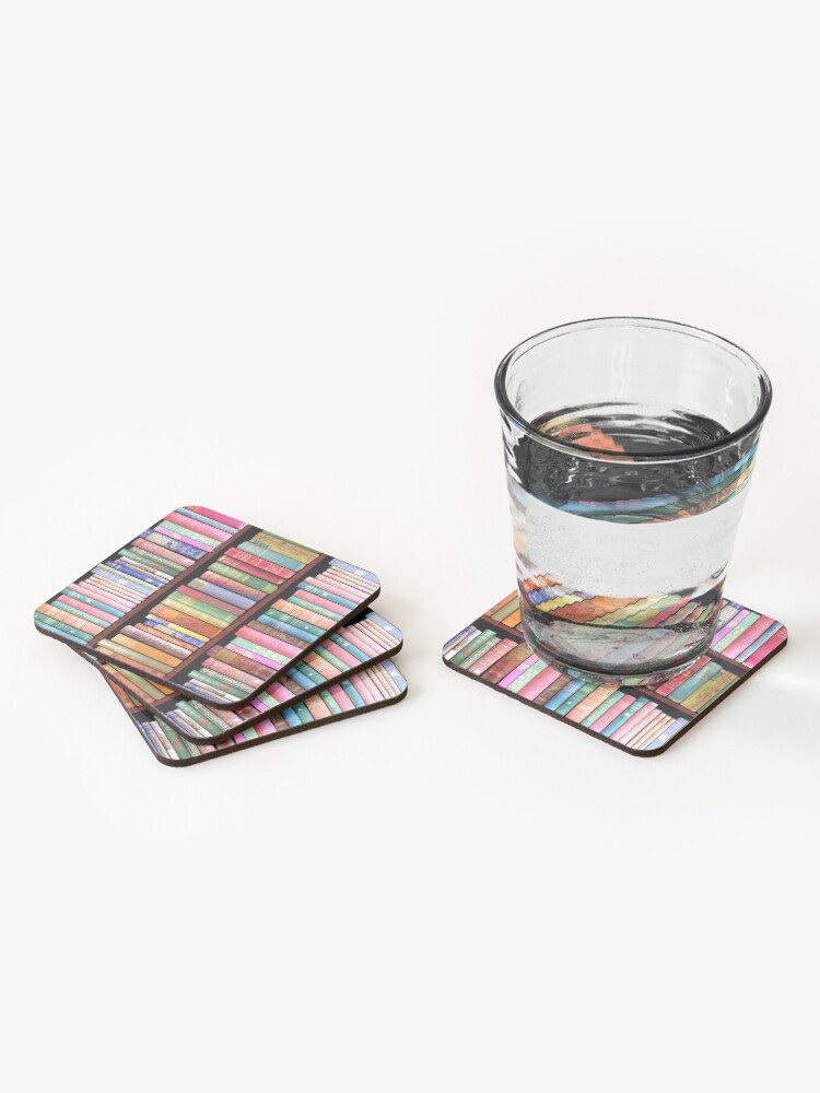 Alternate view of Bookworm Antique book library, vintage book shelf Coasters (Set of 4)