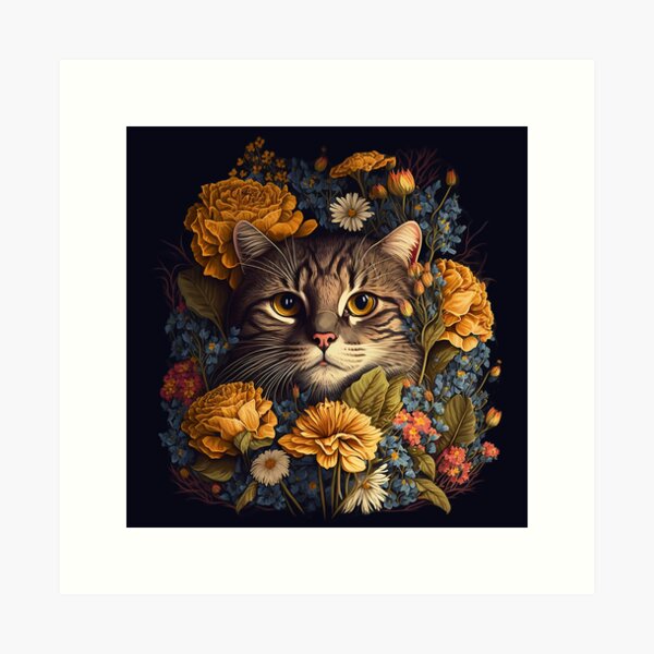 Floral Cat #3 Art Print
