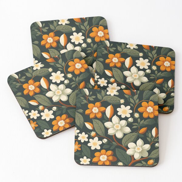 Item preview, Vintage looking flowers in cream and orange with green leaves. designed and sold by liana campbell.