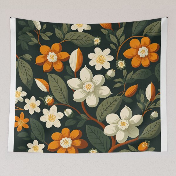 Item preview, Vintage looking flowers in cream and orange with green leaves. designed and sold by liana campbell.