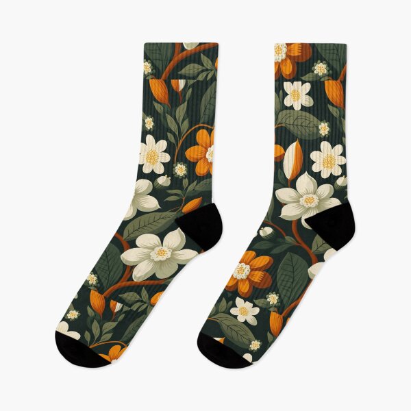 Item preview, Vintage looking flowers in cream and orange with green leaves. designed and sold by liana campbell.