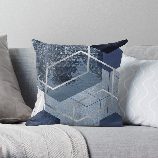 Blue and Grey Geo Throw Pillow