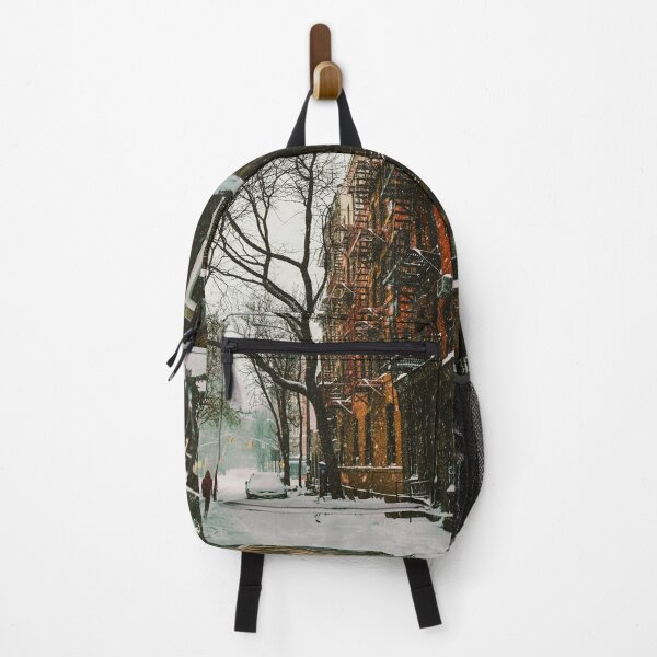 Item preview, A person walks along a snowy street surrounded by trees and houses in the city designed and sold by fowons.