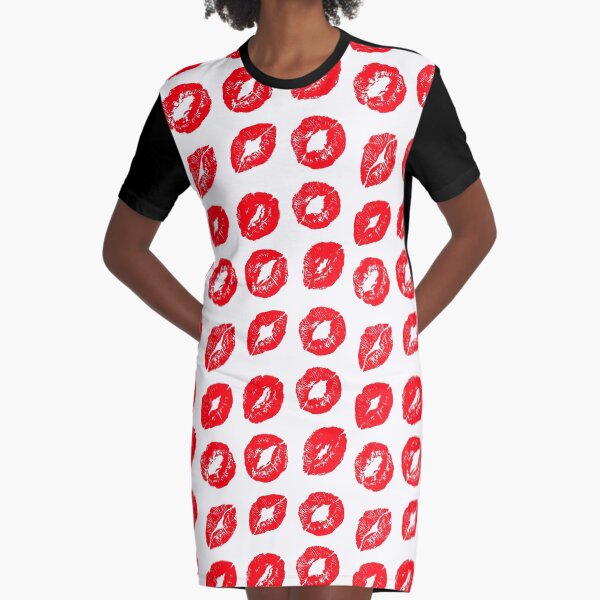 black dress with red lips print