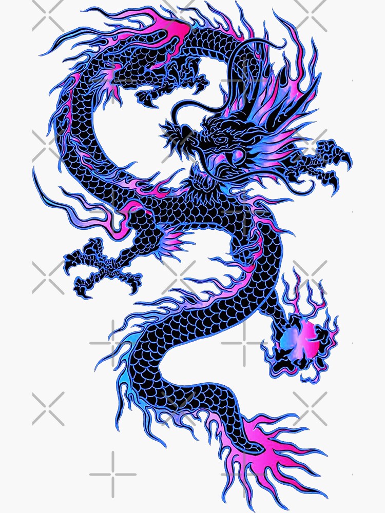 " Traditional Blue Neon Japanese Dragon Tattoo" Sticker for Sale by ...