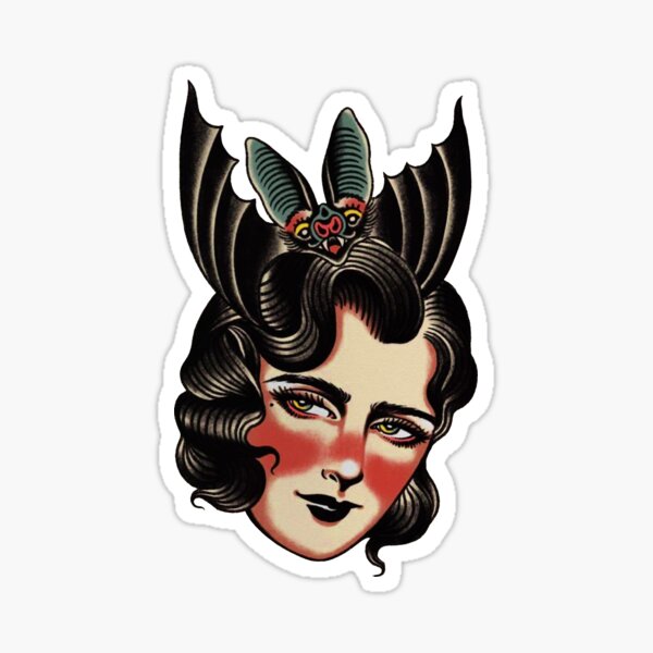 Vista previa del artículo con la obra «Tatuaje tradicional de vampiro hermoso y murciélago aterrador», diseñado y vendido por Cesar Caligula.