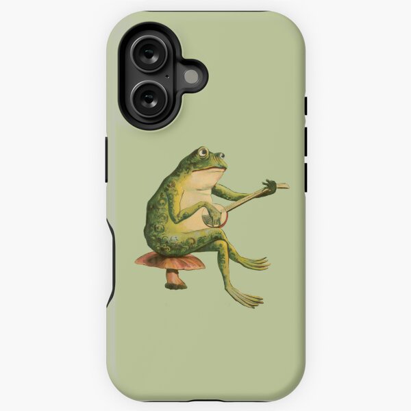 Vista previa del artículo con la obra «Melancholic Vintage Frog: Banjo Player en Mushroom Toadstool, Cottagecore y Goblincore Aesthetics con Edgy Grunge», diseñado y vendido por MinistryOfFrogs.