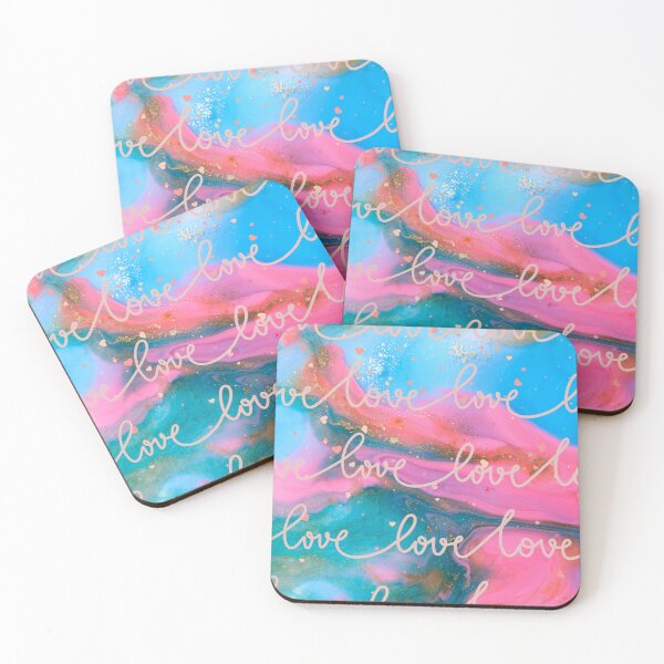 Item preview, Love.. repeating on a pink and blue marble background with valentine hearts designed and sold by Wonder & Whimsy.