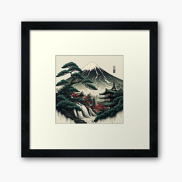 Aperçu de l'œuvre Cascade d'art ukiyoe de la vieille montagne japonaise créée et vendue par Makoto-Styl.