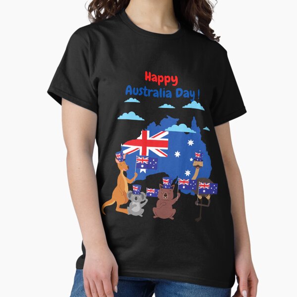 Vista previa del artículo con la obra «¡Feliz Día de Australia! Animales divertidos, letras rojas y azules.», diseñado y vendido por creatediscount.