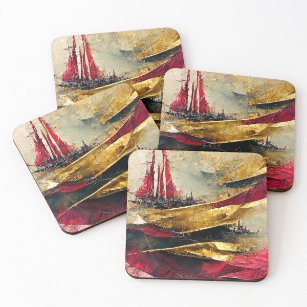 Item preview, Abstract ships over the sea of ruby and gold designed and sold by Michael Bollin.
