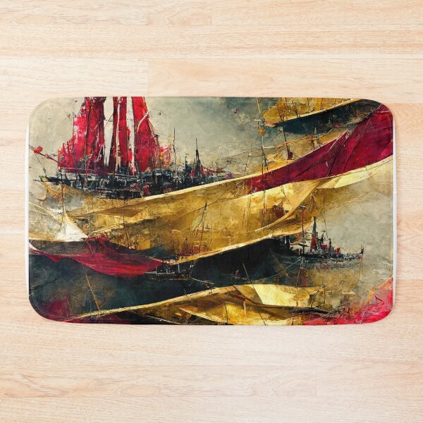 Item preview, Abstract ships over the sea of ruby and gold designed and sold by Michael Bollin.