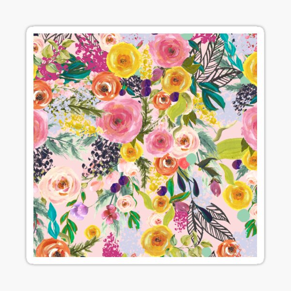 Pale Pink Autumn Floral Print with Colorful Blooms Sticker