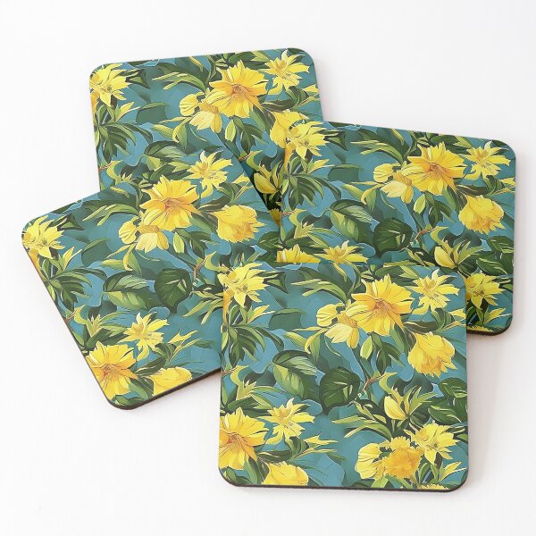 Item preview, Van Gogh Style Yellow Lily Flowers with Blue Green Background Pattern designed and sold by sunflowerlight.