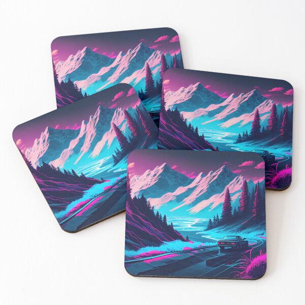 Item preview, A Synthwave Inspired Drive though a Snowcapped Mountain Landscape designed and sold by LukeAiWalker.