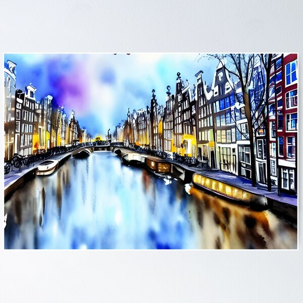 Item preview, Amsterdam Watercolor Art, City Landscape, Amsterdam Artwork designed and sold by viewgraphics.