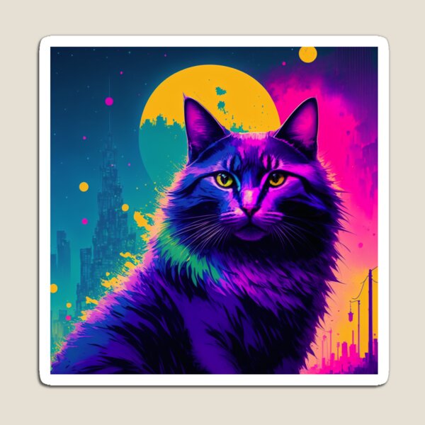 Artikelvorschau, Psychedelische Stadtkatze - 2d Original Digital Art entworfen und verkauft von AlePosters.