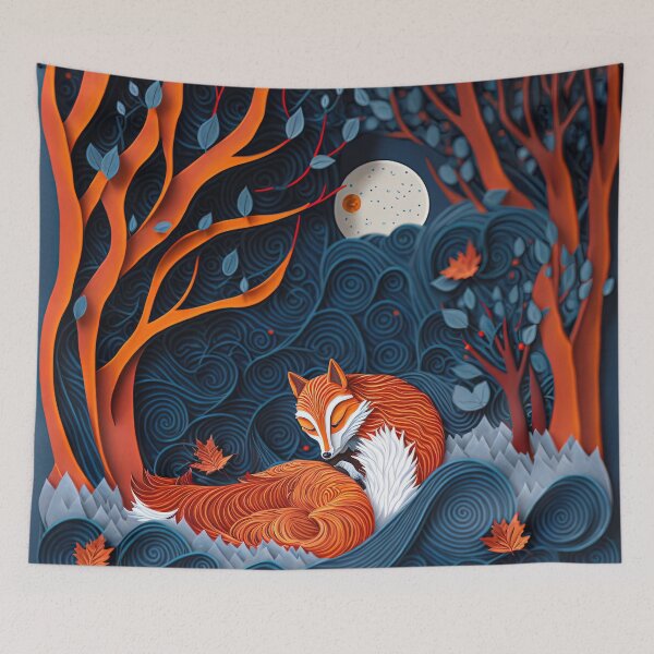 Item preview, Paper quilled sleeping fox under full moon designed and sold by Staibshine.