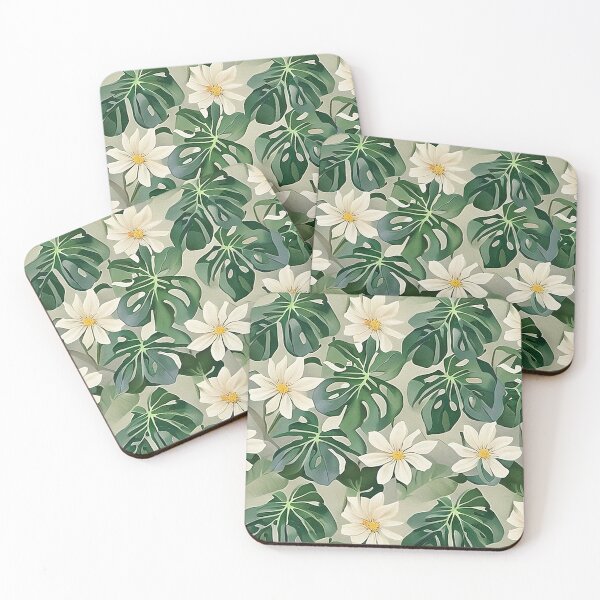 Item preview, Van Gogh Style Monstera Leaves and Lilly White Flowers Against Mist Gray Pattern designed and sold by sunflowerlight.