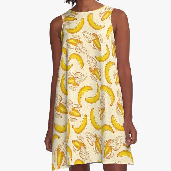 Banana Print Peeled & Unpeeled Bananas A-Line Dress