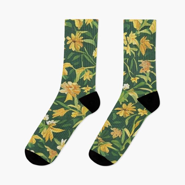 Item preview, Yellow and Orange Flowers and Blooms against Green Stems and Background Pattern designed and sold by sunflowerlight.
