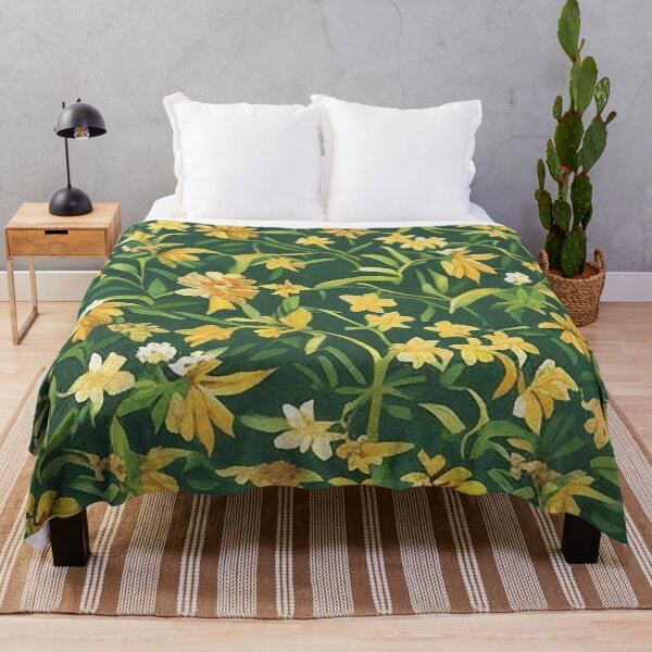 Item preview, Yellow and Orange Flowers and Blooms against Green Stems and Background Pattern designed and sold by sunflowerlight.
