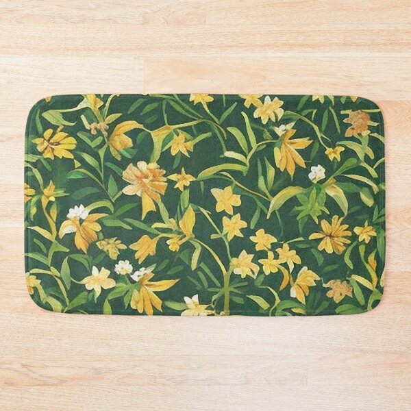 Item preview, Yellow and Orange Flowers and Blooms against Green Stems and Background Pattern designed and sold by sunflowerlight.