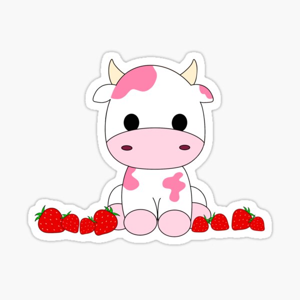 Strawberry Cow Matte Vinyl Sticker Stickers Cute Kawaii 