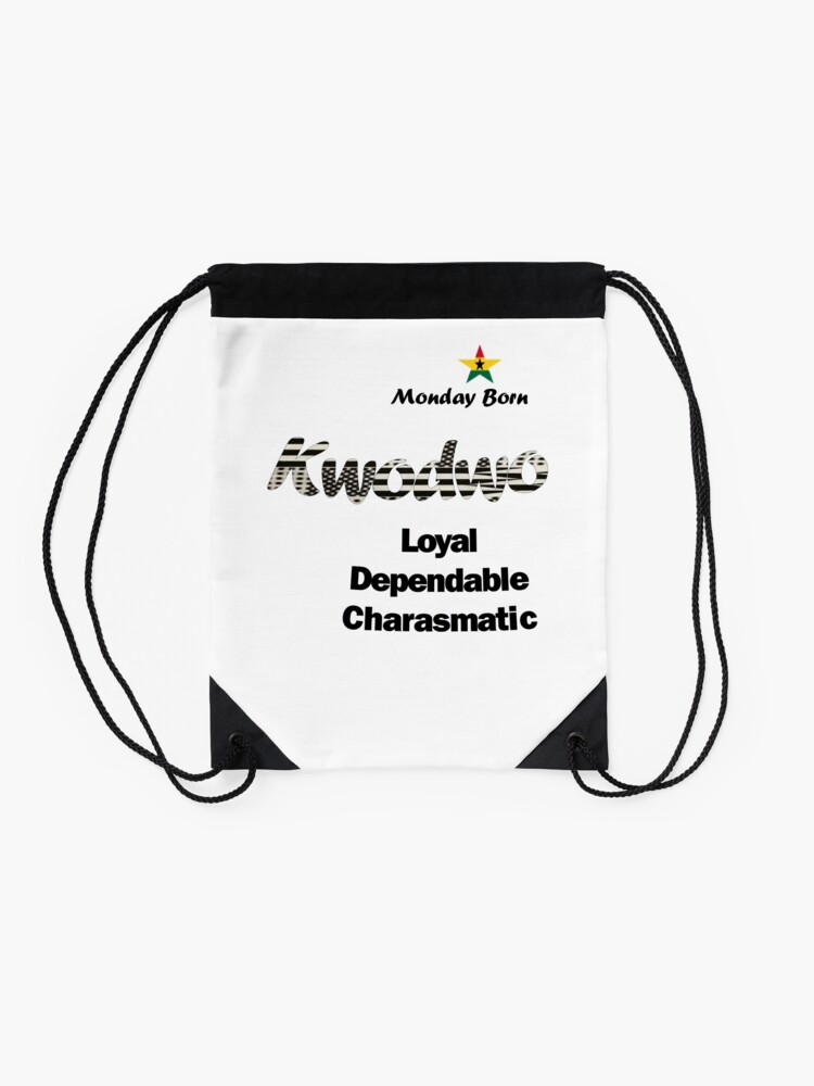 "Monday Born Ghanaian Male Name 'Kwodwo' in black and white" Drawstring