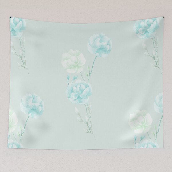 Aperçu de l'œuvre Fleurs vert clair et bleu avec des feuilles créée et vendue par IrinaIkar.