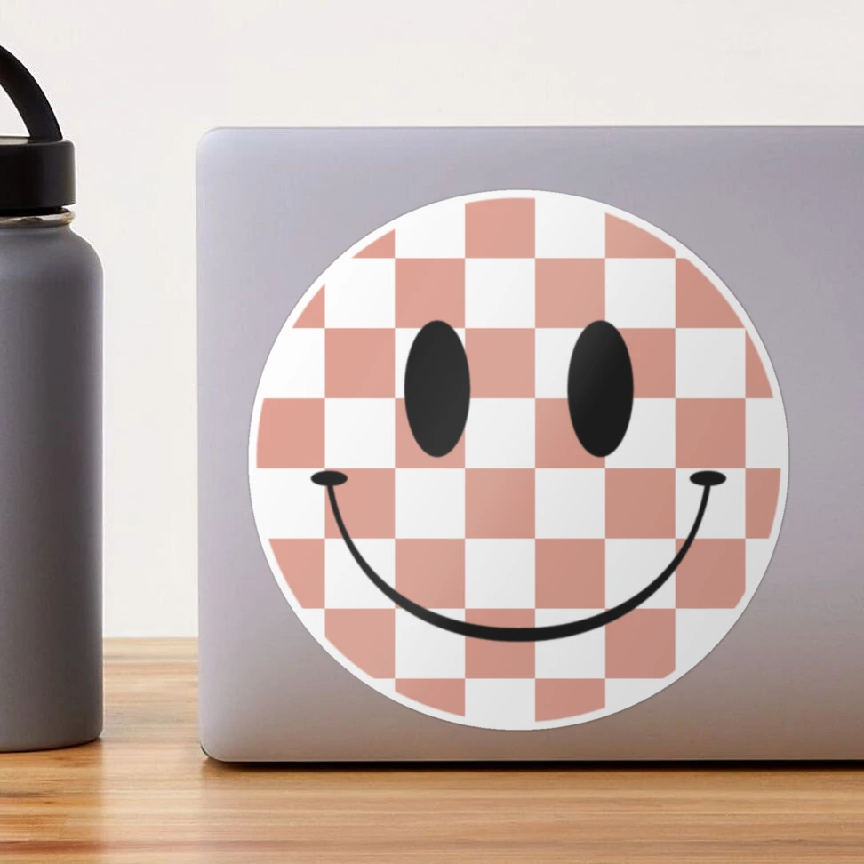 Retro Groovy Pink Checkered Smiley Face Happy Face 