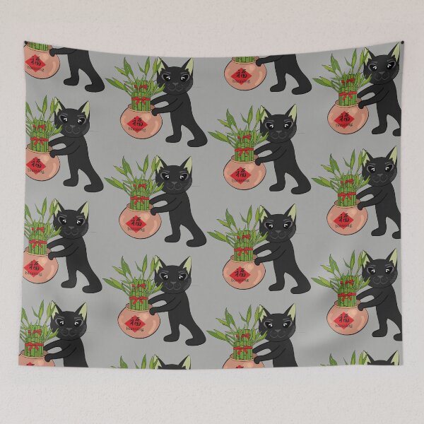 Item preview, Chinese New Year Lucky Bamboo_Black Cat_bg1 designed and sold by Mimi Huang.