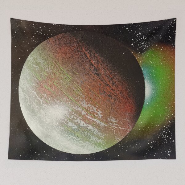 Item preview, Spray paint art red planet with the green glow designed and sold by WoodRocksArt.