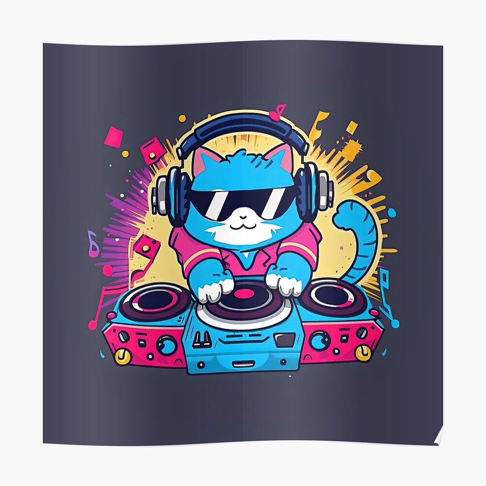 Funny and Cool DJ Cat' Sticker