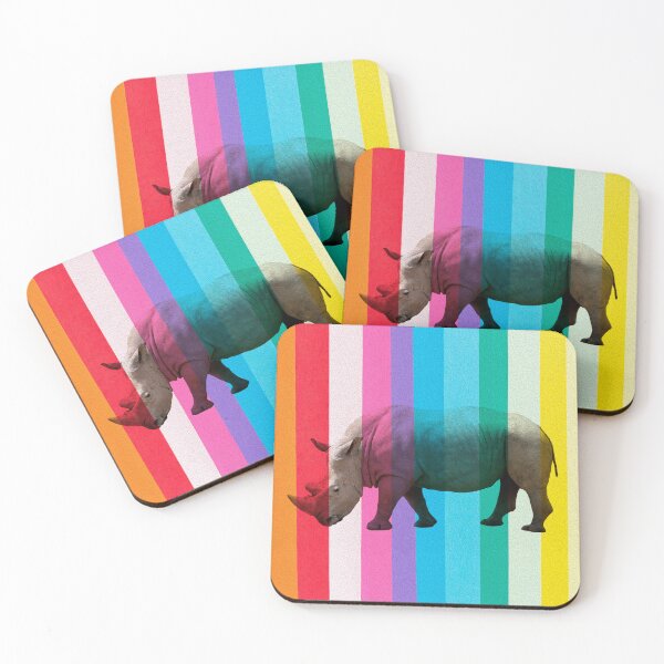 Item preview, Rhino with rainbow background designed and sold by FikirSanat.