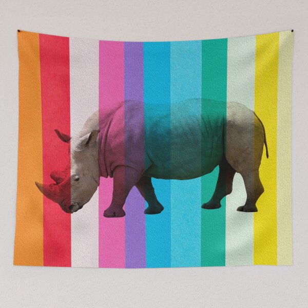 Item preview, Rhino with rainbow background designed and sold by FikirSanat.