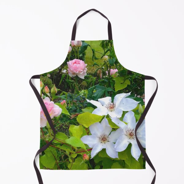 Item preview, Pale pink roses and white clematis flowers in a country garden. designed and sold by claireseyeview.