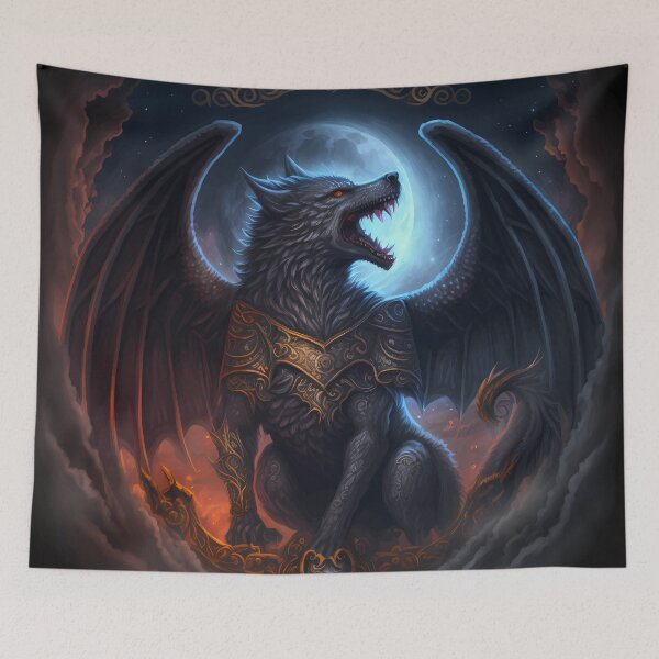 Item preview, Mashup Space Dragon & Epic Winged Wolf with Full Moon designed and sold by PM-Artistic.